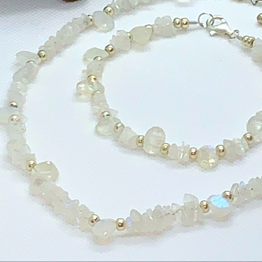 Handcrafted “Moonshine” Rainbow Moonstone & 925 - Necklace, Earrings & Bracelet